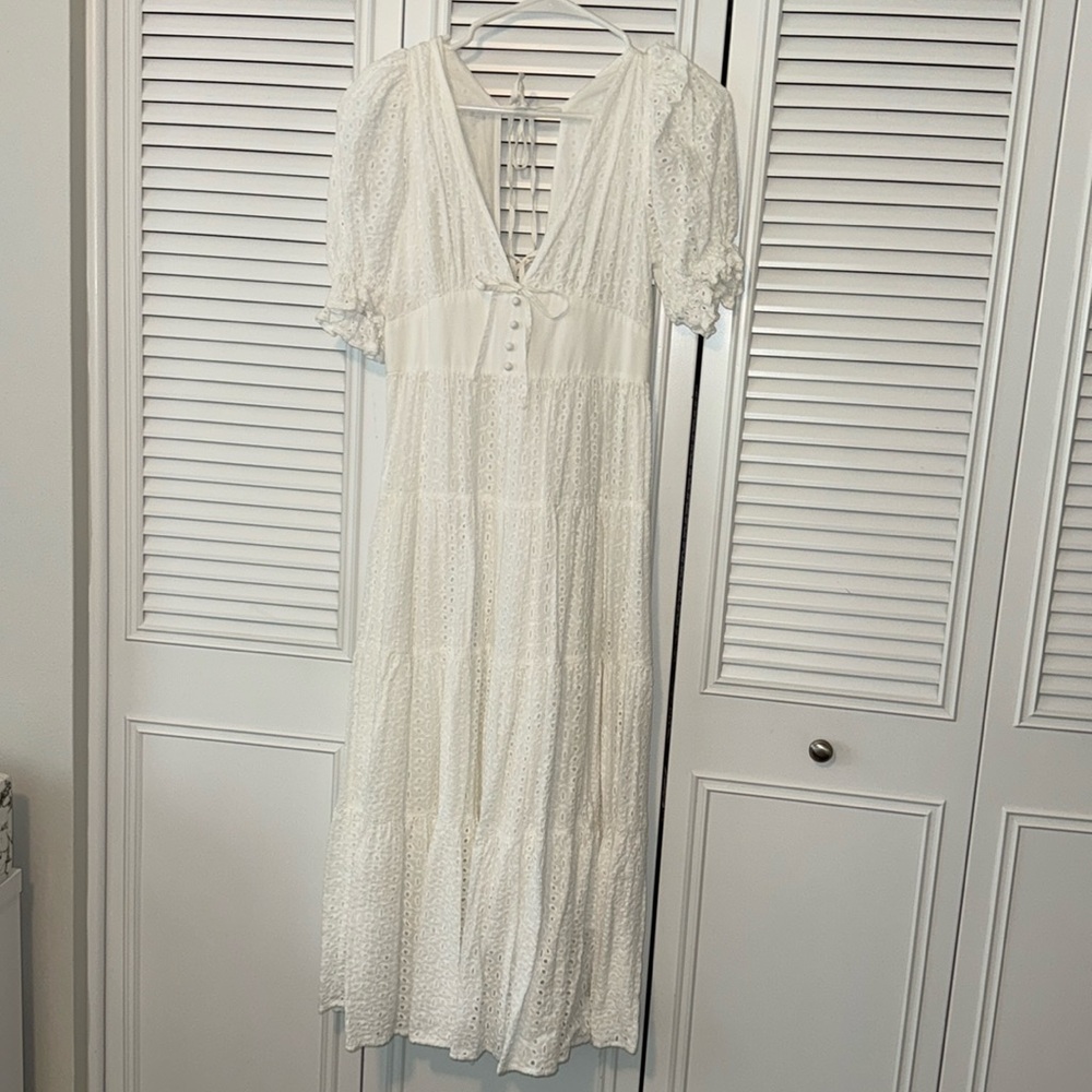 Petal & Pup white eyelet puff sleeve midi dress